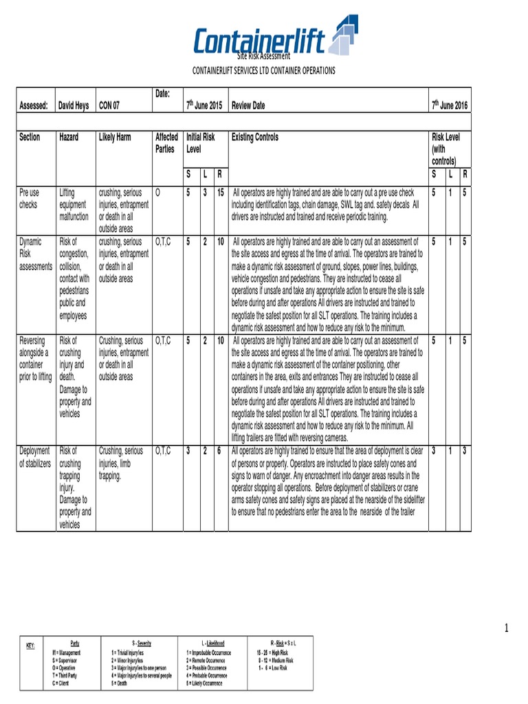 Container Operations Risk Assessment | PDF | Crane (Machine) | Risk ...