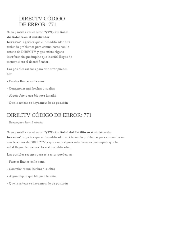 DIRECTV Código de Error 771 PDF Direc Tv Antena (Radio)