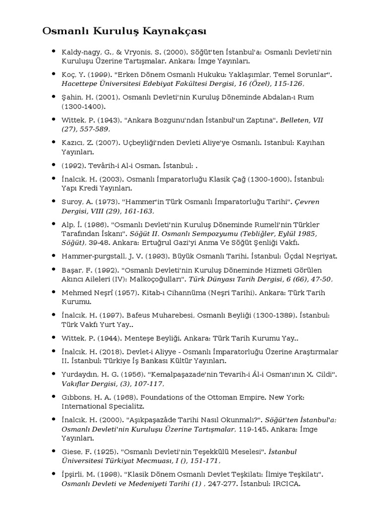 Osmanli Kurulus Kaynakcasi