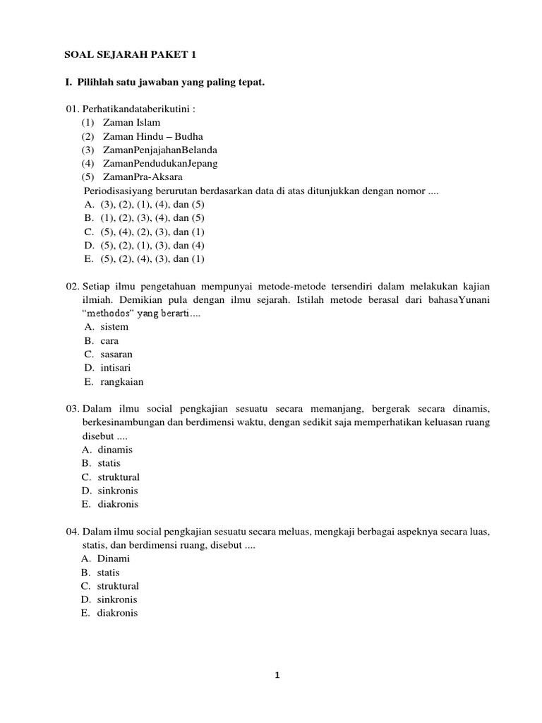 Kompilasi Latihan Soal Sejarah Paket Usbn Docx