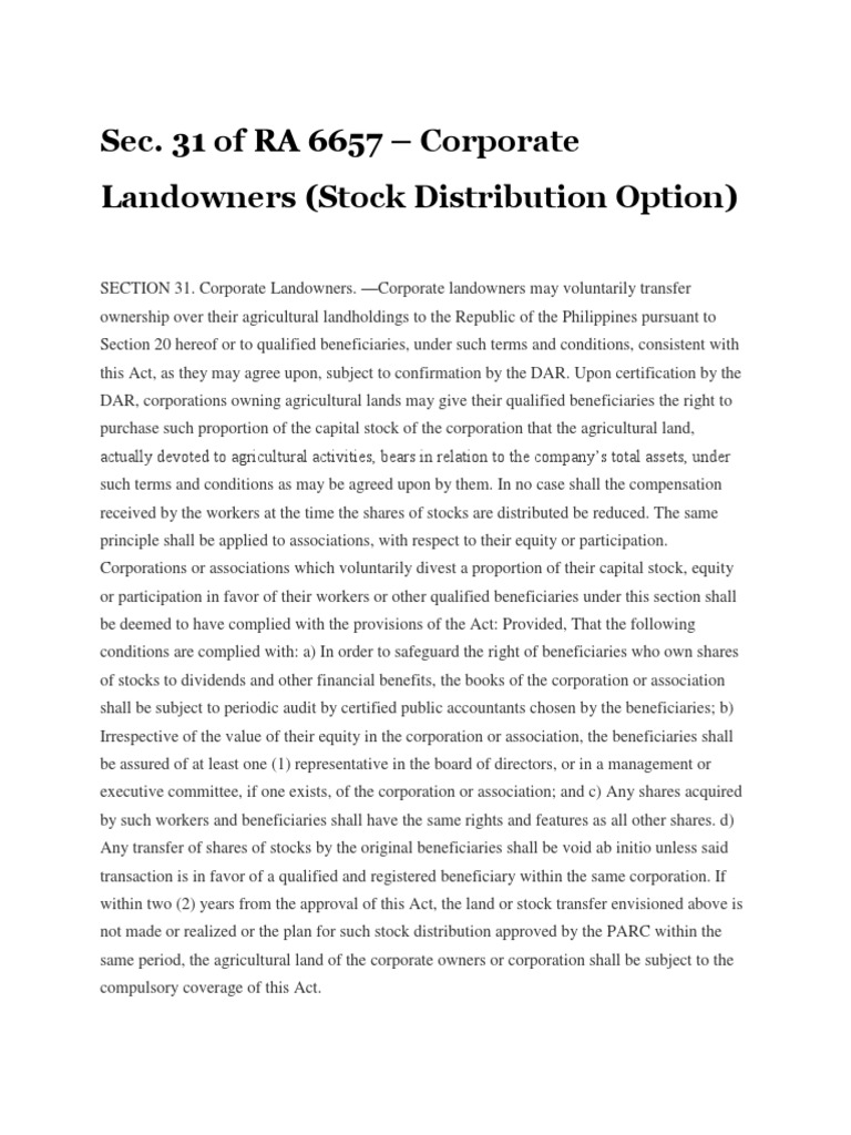 Corporate Landowners (Stock Distribution Option) PDF