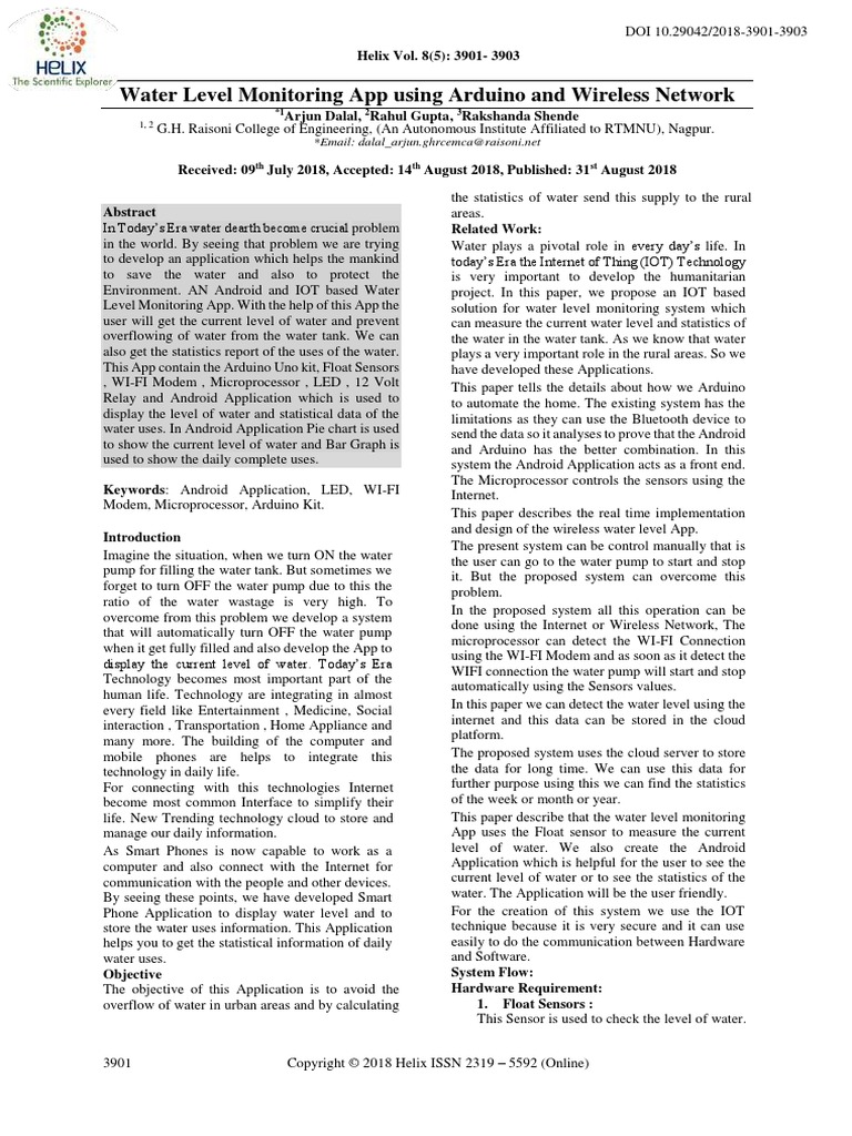 Water Level Monitoring App Using Arduino and Wireless Network PDF