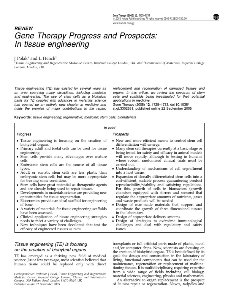 Gene Therapy and Prospects | PDF | Tissue Engineering | Stem Cell