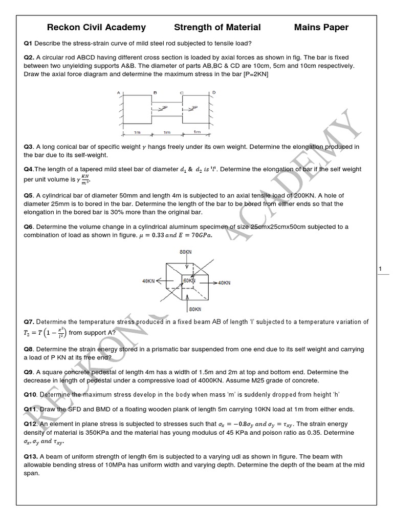 Civil Engineering Exam Questions | PDF | Bending | Strength Of Materials