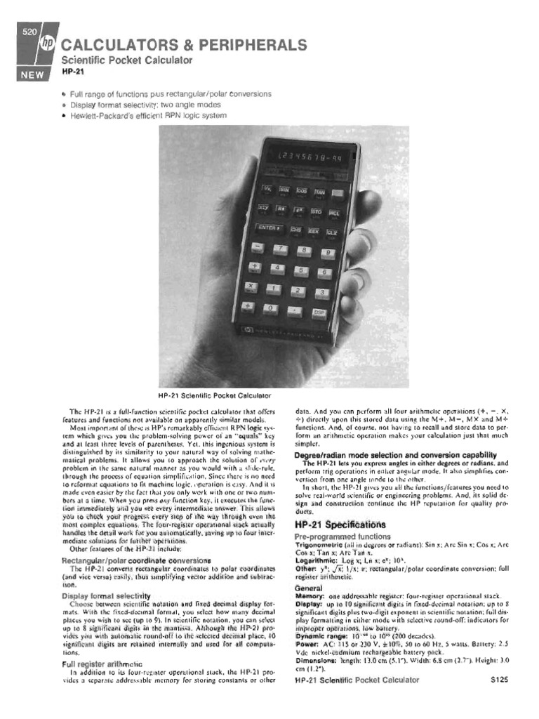 Calculators Peripherals Scientific Pocket Calculator PDF Calculator Trigonometric Functions