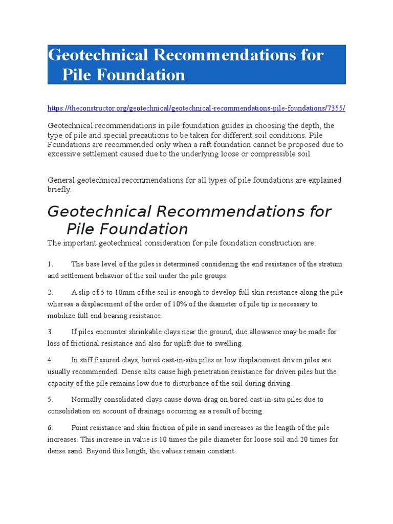 Geotechnical Guidelines for Pile Foundations | PDF | Deep Foundation ...