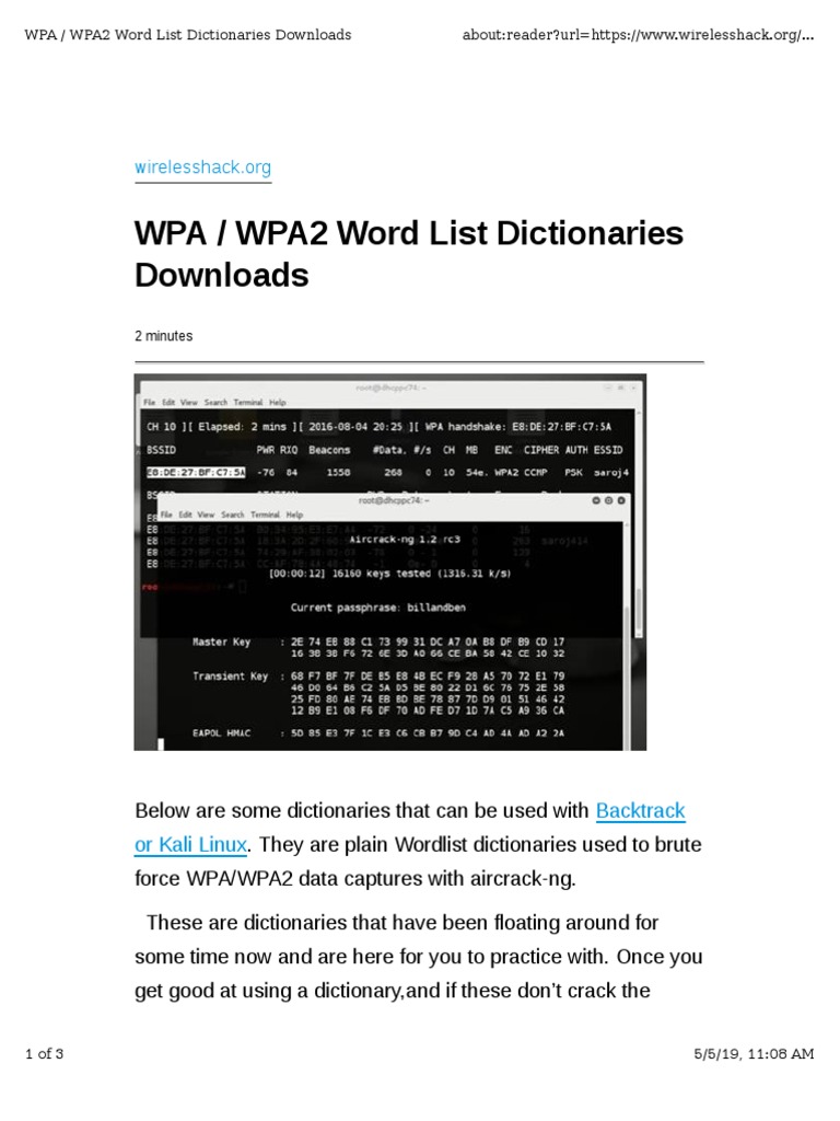 WPA/WPA2 Wordlist Dictionaries PDF Download Computer Networking