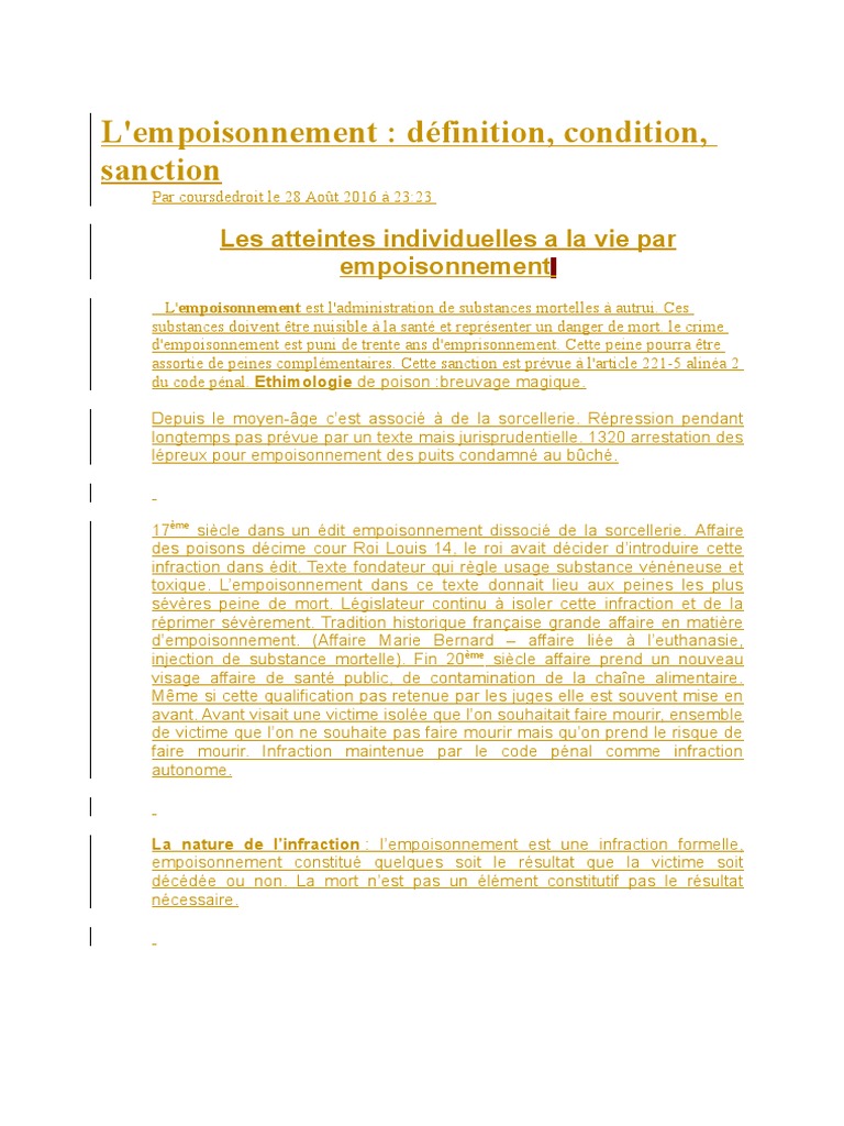 Article 221 5 1 Du Code Pénal L'Empoisonnement 5 | PDF | Poison | Emprisonnement à vie