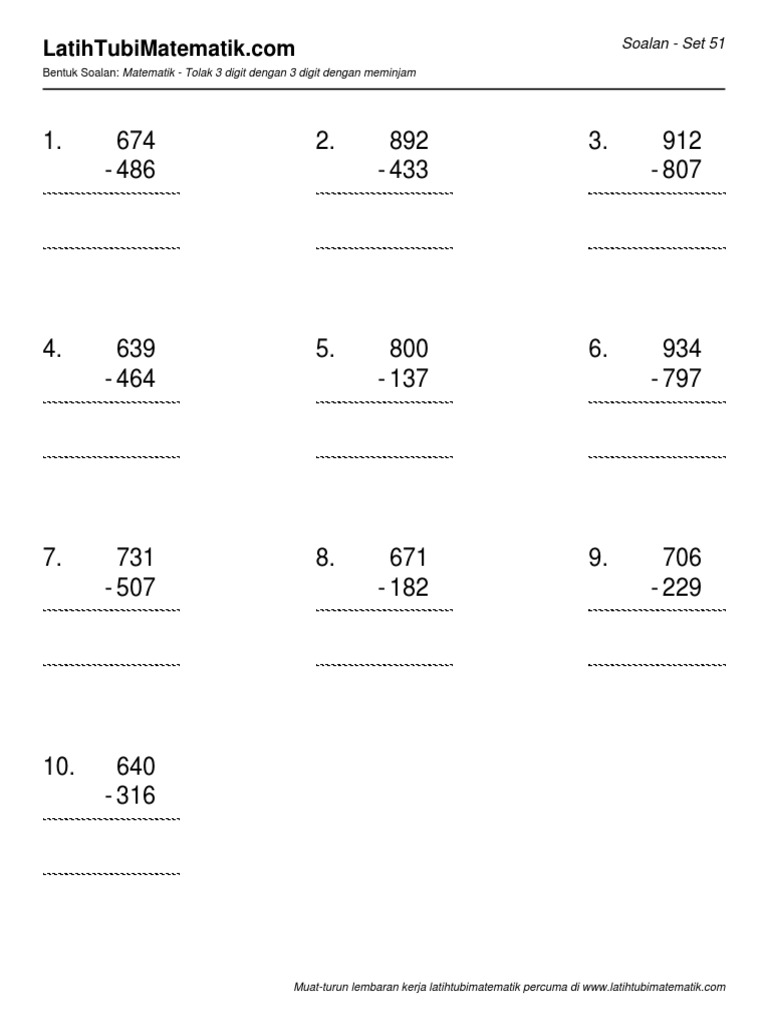 Tolak 3 Digit Dengan 3 Digit Dengan Meminjam Set 51 Pdf