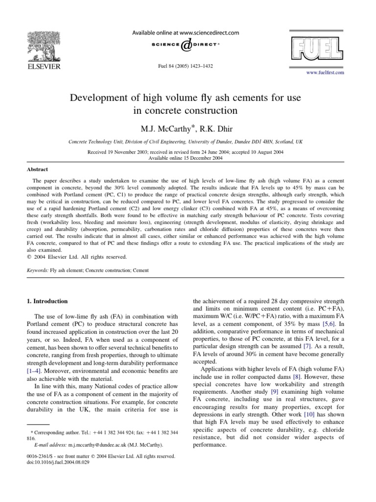 High Volume Fly Ash Cements in Concrete | PDF | Fly Ash | Concrete