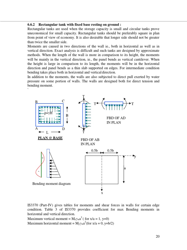 Rectangular Water Tank Design Guide | PDF | Bending | Classical Mechanics