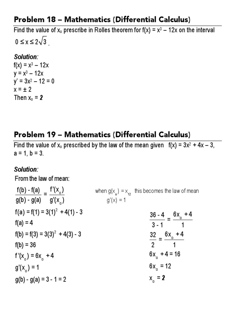 Differential Calculus Problems Solutions | PDF | Calculus ...