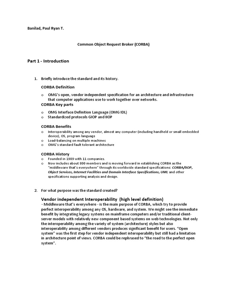 CORBA: Universal Middleware Guide | PDF | Common Object Request Broker ...