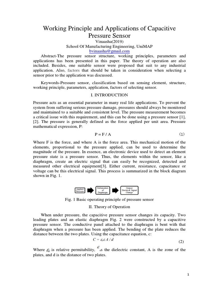 Capacitive Pressure Sensor Principles | PDF | Capacitor | Capacitance