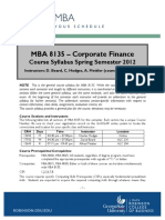 MBA 8135 - Corporate Finance: Course Syllabus Spring Semester 2012
