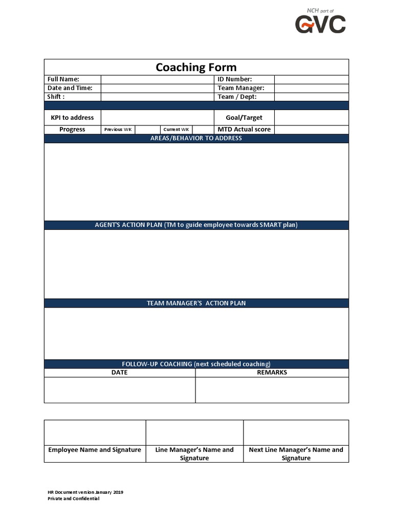Coaching Form: Full Name: ID Number: Date and Time: Team Manager: Shift ...