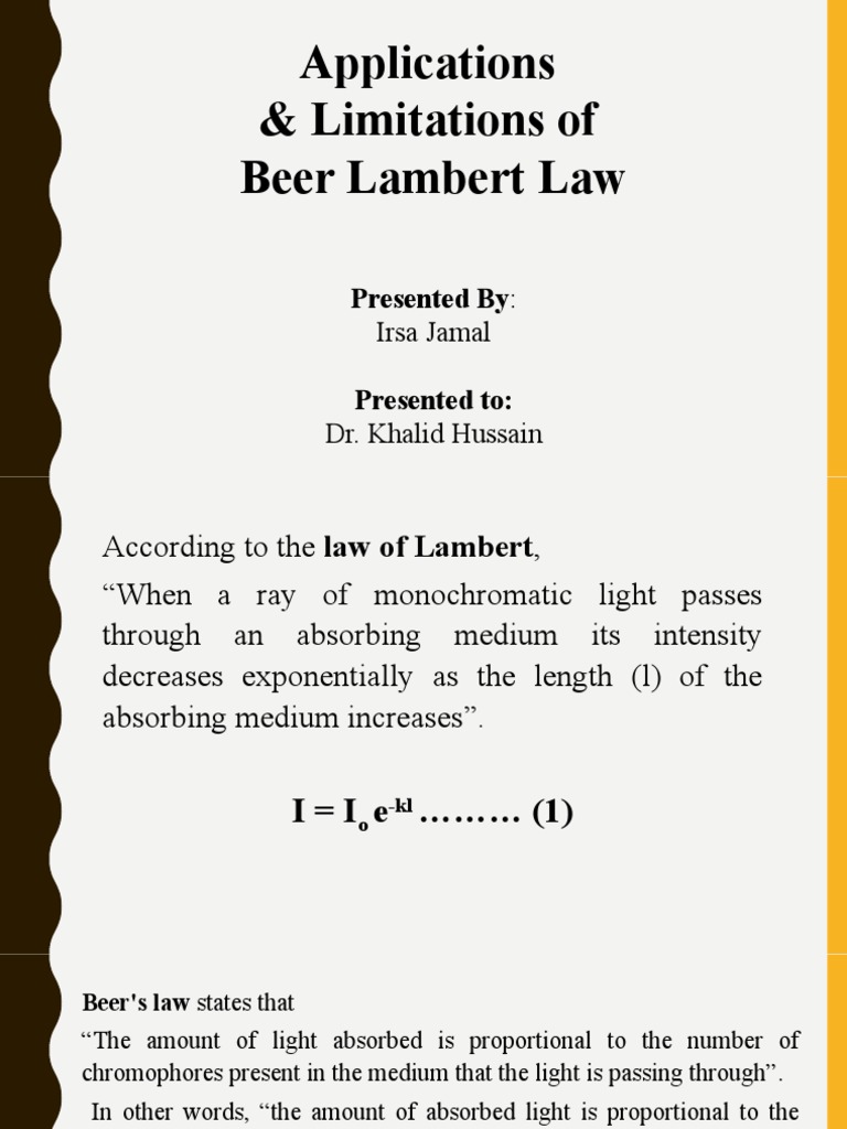 Beer Lambert Law Absorbance Electrodynamics