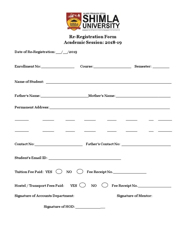 Re Registration Form 2018 19 | PDF