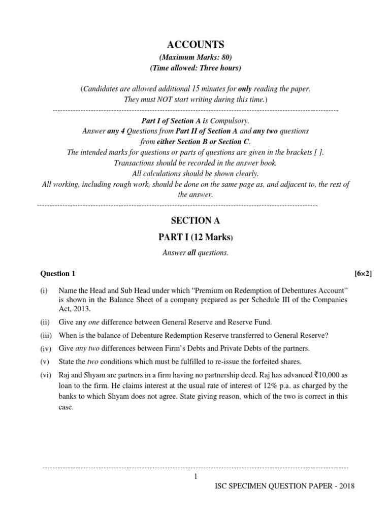 ISC 2018 Accounts Specimen Paper | PDF | Book Value | Expense