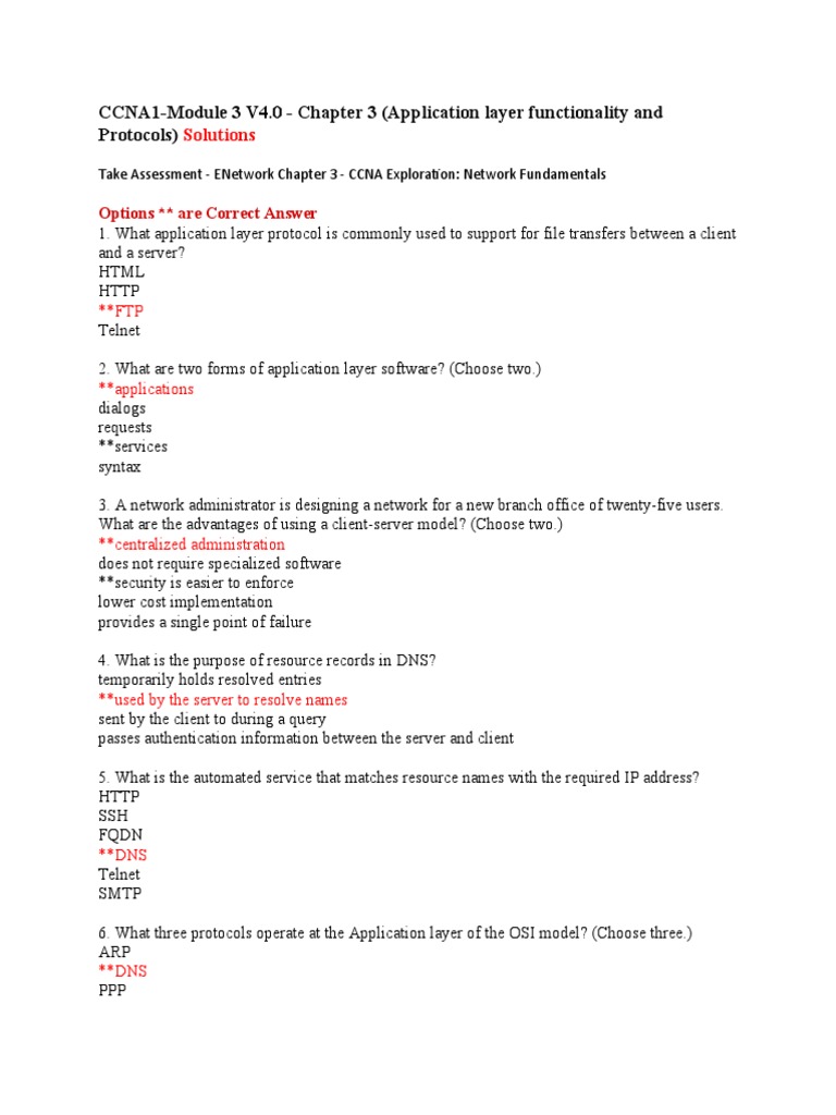 CCNA Chapter 3 Application Layer Solutions | PDF | Computer Network ...