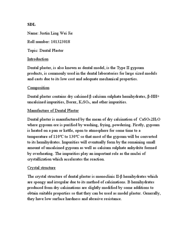 Dental Plaster PDF Plaster Chemistry