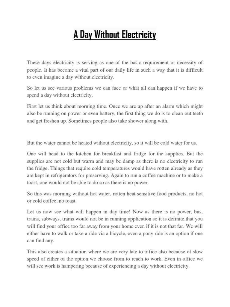 A Day Without Electricity | PDF | Refrigerator | Electricity, image size:768x1024