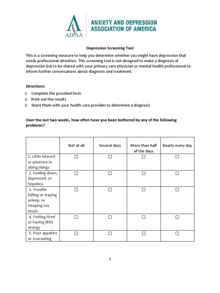 Depression ScreeningTool | PDF | Medical Diagnosis | Disability
