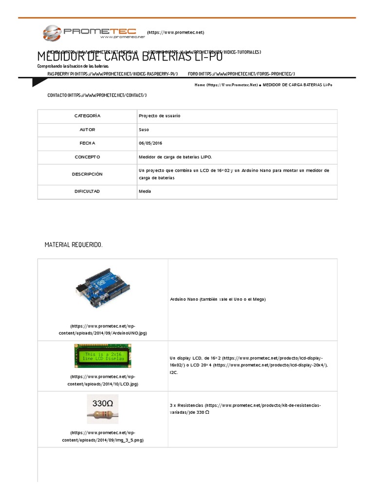 Medidor de Carga Baterias Li-Po - Tienda y Tutoriales Arduino | PDF ...