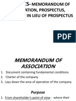 Memorandum of Association, Prospectus, Statement in Lieu of Prospectus