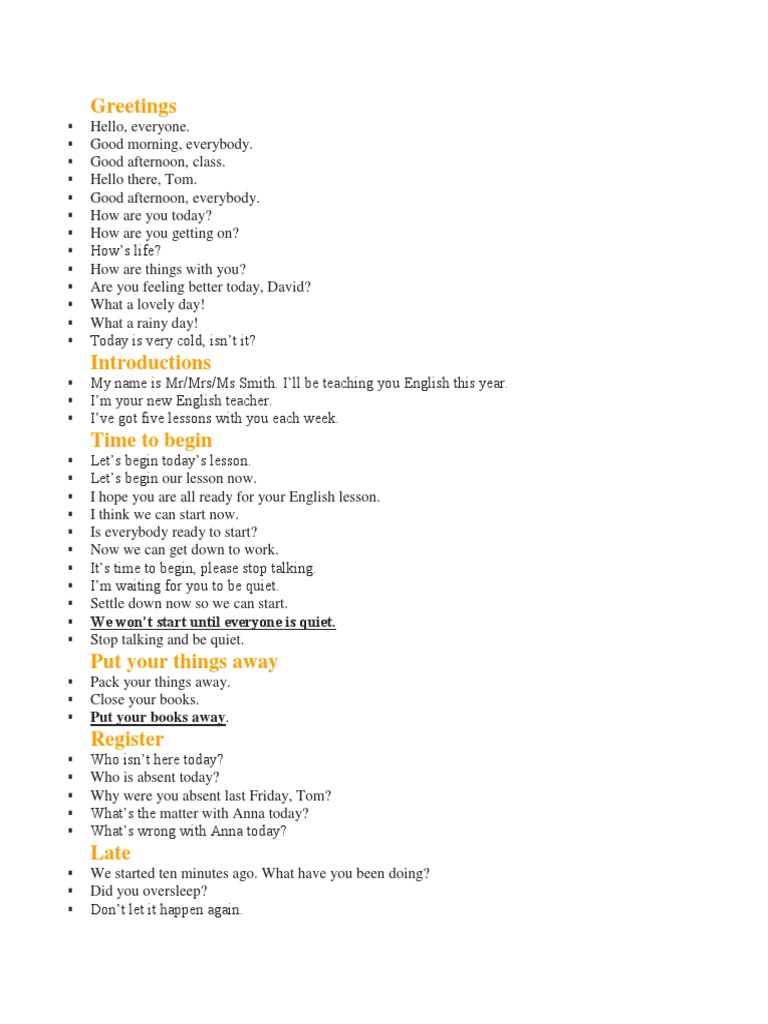 Essential Classroom English Phrases | PDF | Classroom