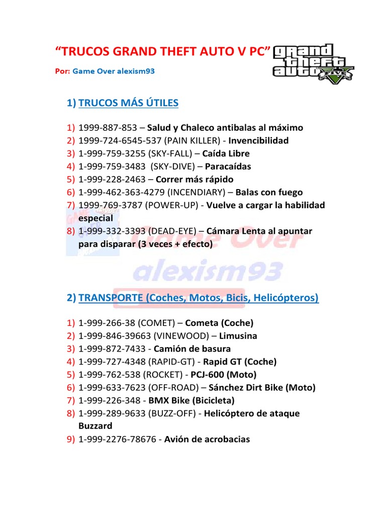 Trucos Claves GTA V PC By Tomo Kun PDF 1663223029