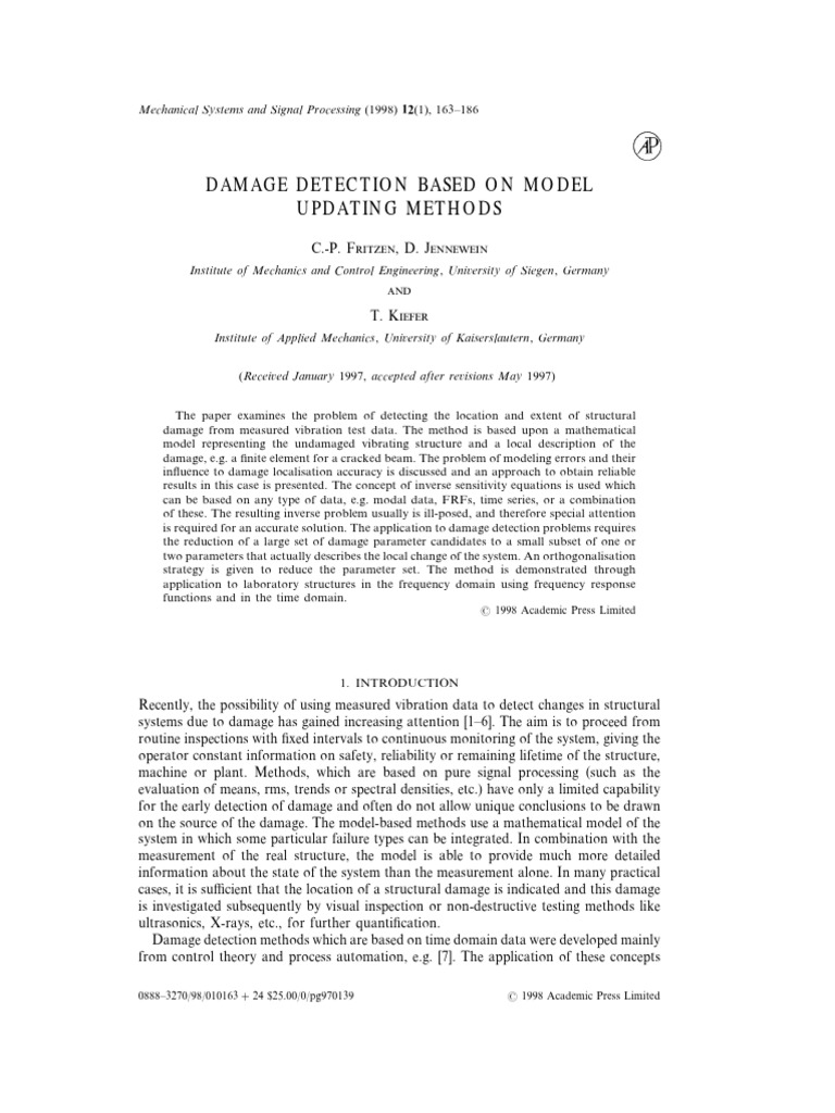 Model Updating for Structural Damage Detection | PDF | Matrix ...