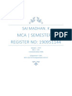 Sai Madhan. K: Mca - Semester 1 REGISTER NO: 190951144