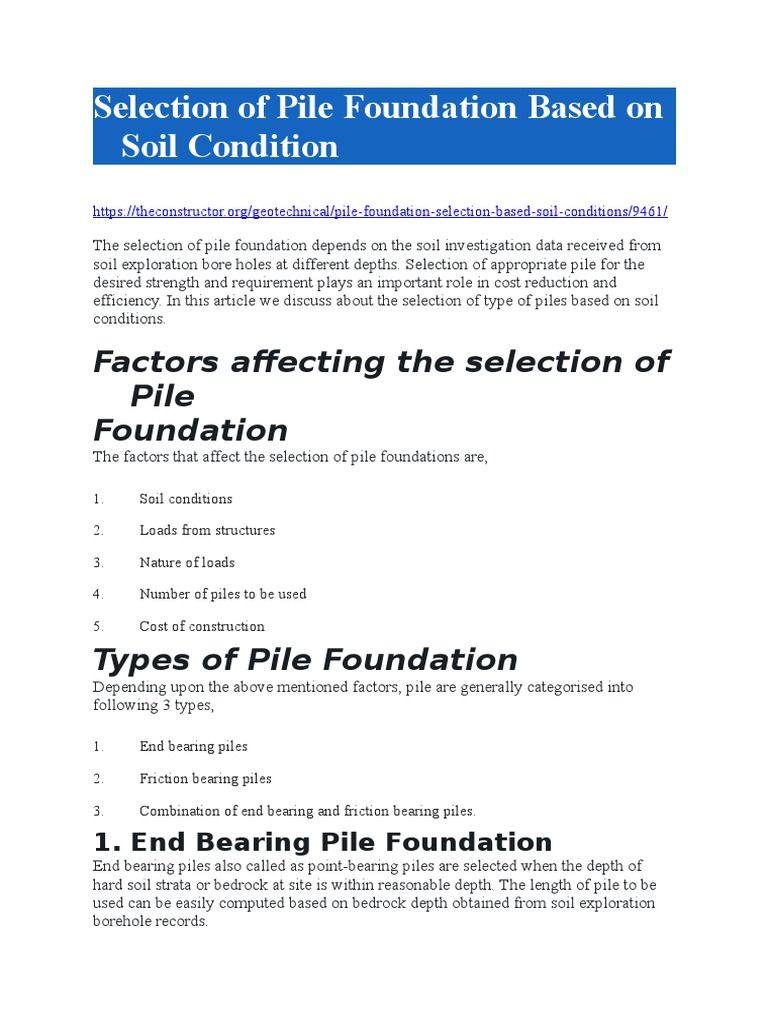 Selecting Pile Foundations by Soil Type | PDF | Deep Foundation | Civil ...