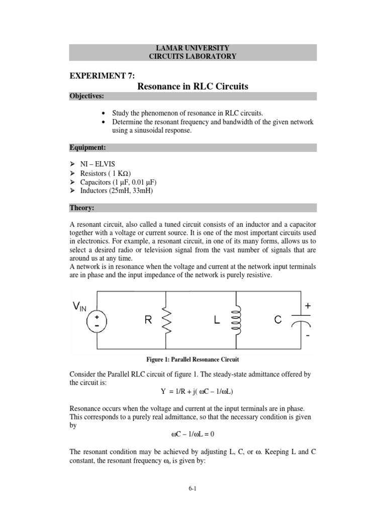 RLC Circuit Resonance Lab Guide | PDF | Electrical Network | Analog ...