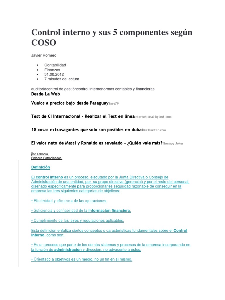 Control Interno y Sus 5 Componentes Según COSO | PDF | Información ...