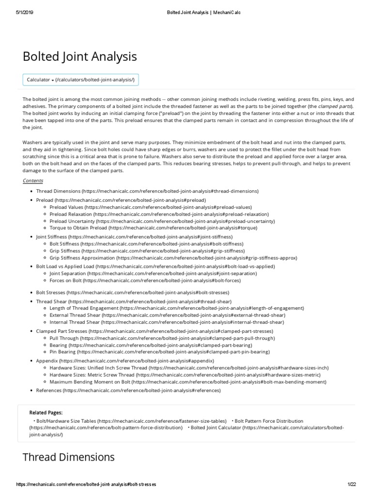 Bolted Joint Analysis - MechaniCalc | Download Free PDF | Chemical ...