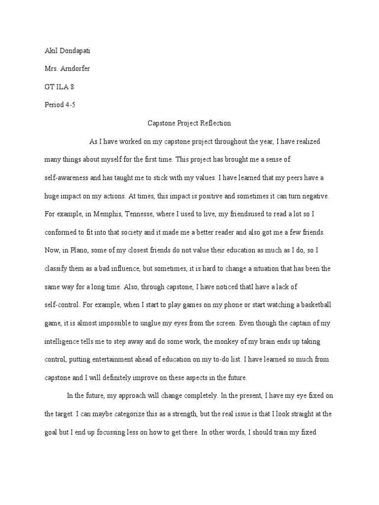 Capstone Project Self-Reflection | PDF | Behavior Modification | Learning