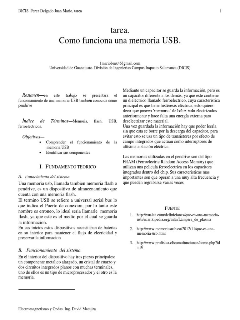 Funcionamiento Usb | PDF | Almacenamiento de datos de la computadora ...