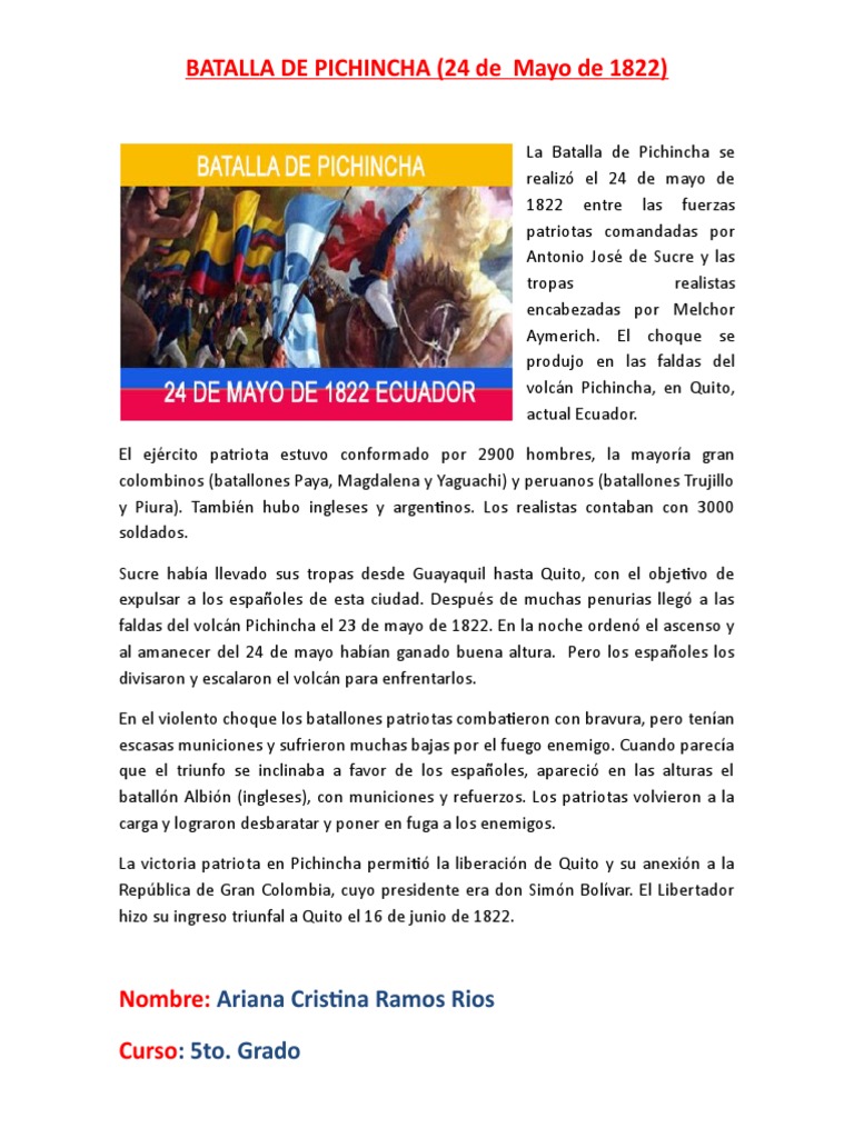 Resumen de la Batalla de Pichincha | PDF