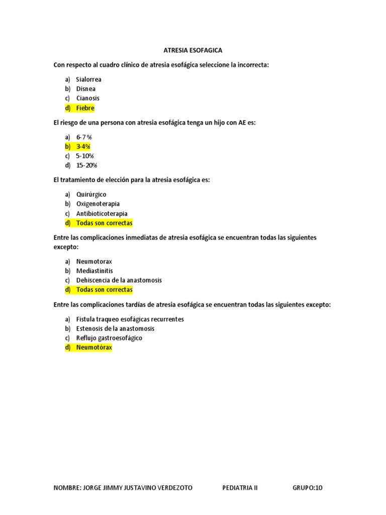 Atresia Esofagica Preguntas | PDF | Salud y bienestar | Ciencia y ...
