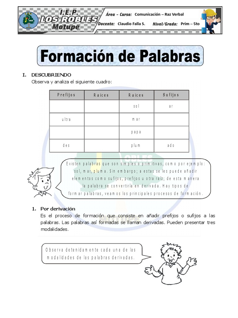 Estructura De La Palabra Para Quinto Grado De Primaria – LRZI