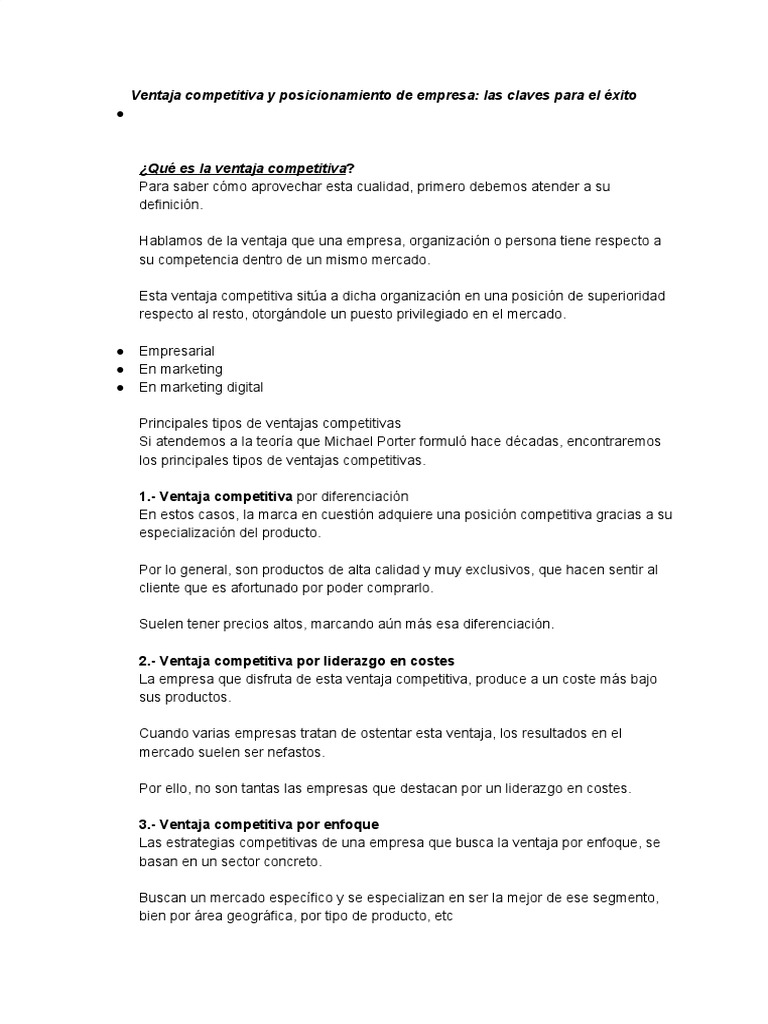 Ventaja Relativa en Competitividad Empresarial | PDF | Ventaja ...