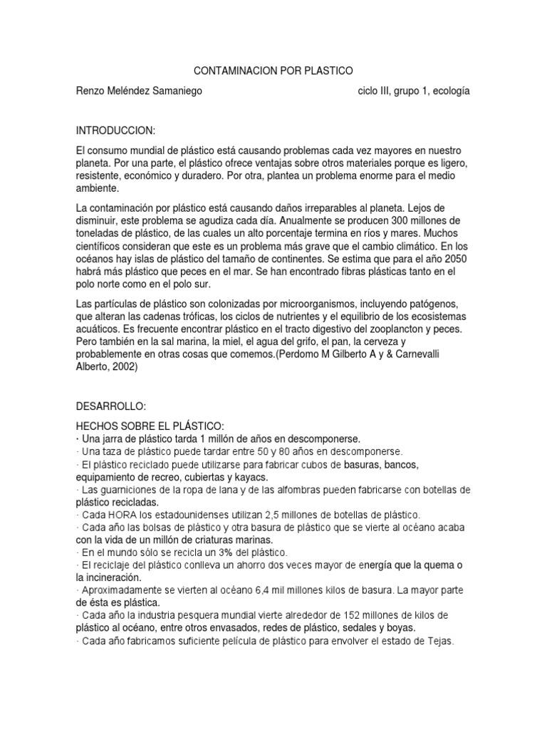 Contaminación Plástica Global | PDF | El plastico | Residuos