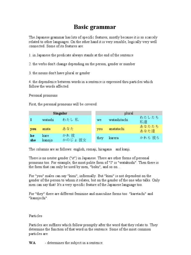 Japanese Grammar Basics for Beginners | PDF | Grammatical Gender ...