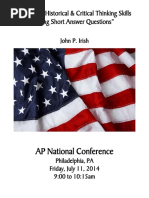 AP National Conference: "Teaching Historical & Critical Thinking Skills Using Short Answer Questions"