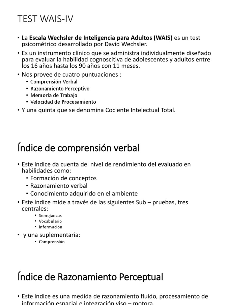 Evaluación Cognitiva WAIS-IV | PDF
