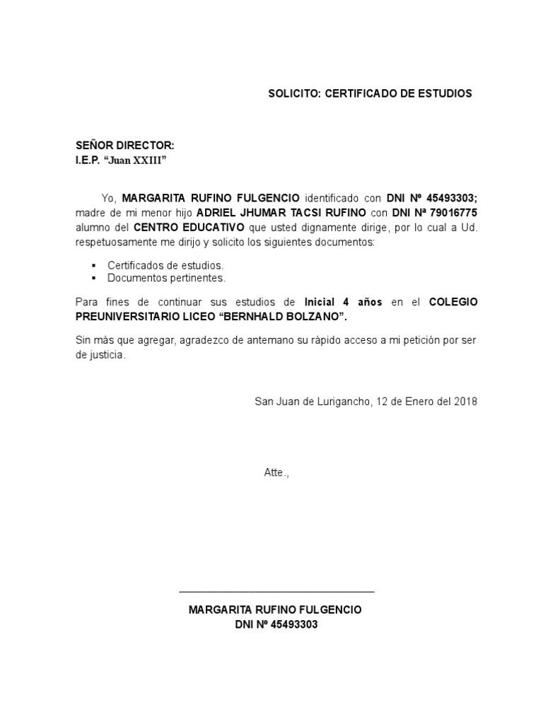 Solicitud de Certificado de Estudios | PDF