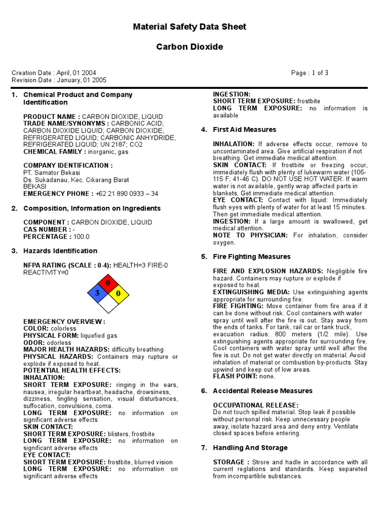 MSDS Carbon Dioxide Liquid PDF Carbon Dioxide Carbon