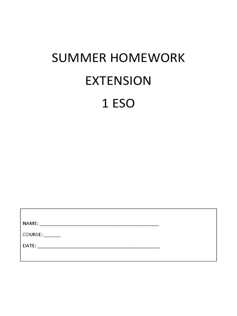 summer homework extension 2 eso